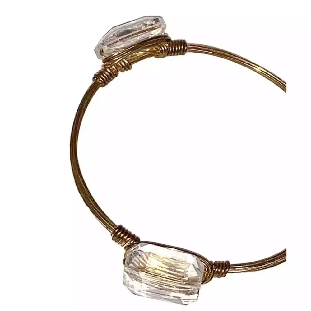 Bourbon and Bowties Gold Tone Wire Clear Crystal Bangle Bracelet